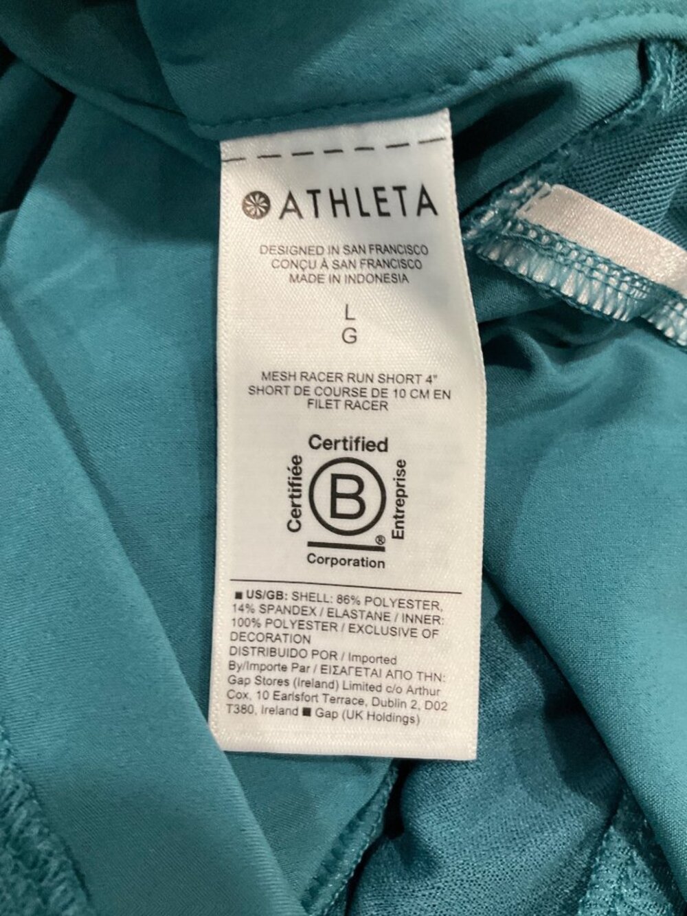 Athleta size Large Mesh Racer Run 4" Shorts Teal Blue Lined, NEW - Picture 11 of 13